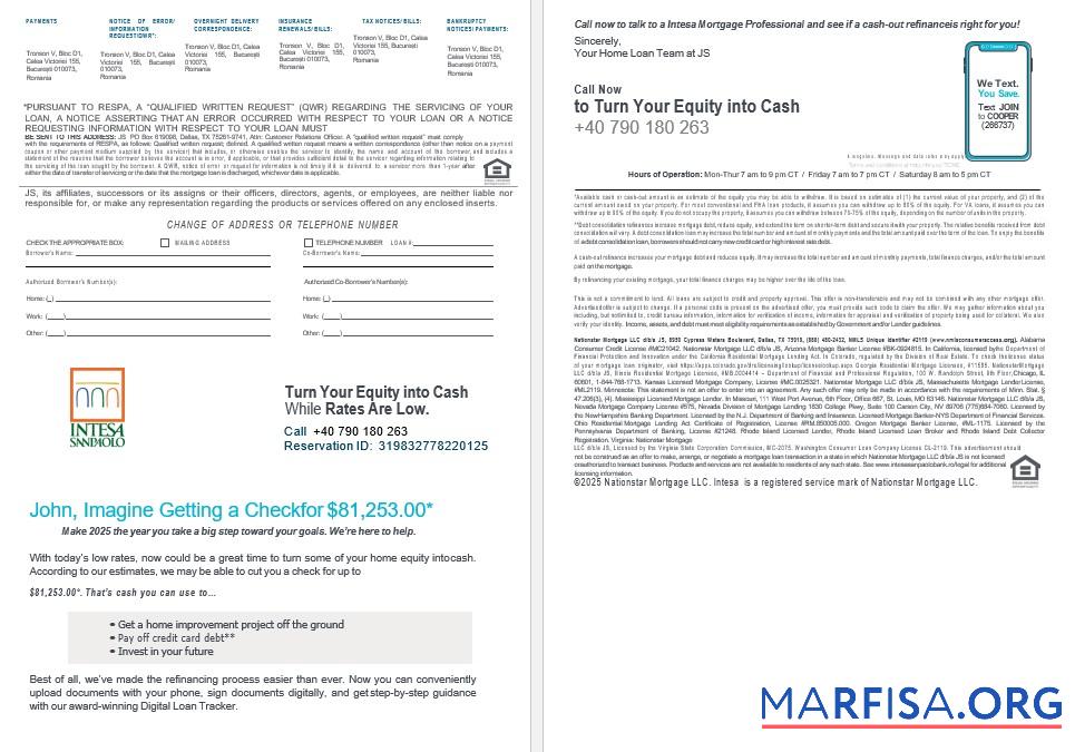 Realistic Romania Intesa Sanpaolo bank mortgage statement in Word and PDF formats 3 4 download for verification